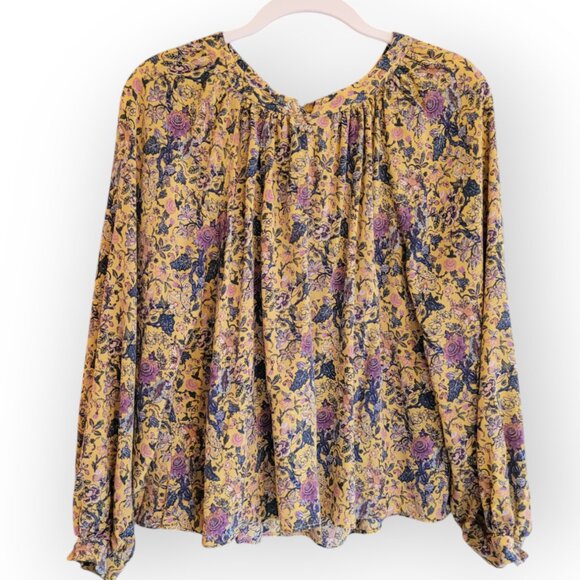 Madewell Tops - Madewell x Karen Walker Yellow Floral 100 Silk Boho Blouse Tie Back Size M